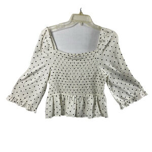 American Eagle‎ Crop Top Womens Large White Black Polks Dot Smock Ruffle Blouse